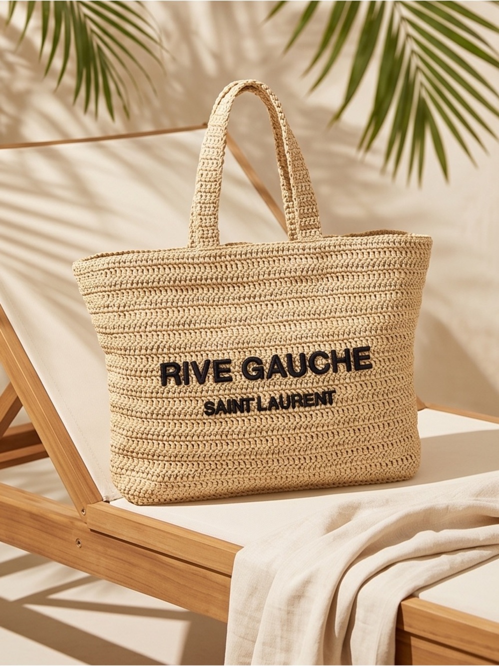 BNWT Saint Laurent Rive Gauche Beige Straw Tote Bag